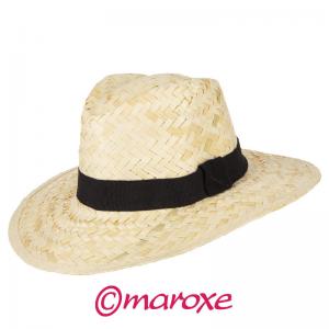 kapelusz słomkowy męski w kolorze biało-kremowym, słomkowym z czarną wstążką