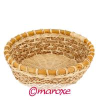 Okrągły koszyk z rattanu bambusa i trawy morskiej średnica 27 cm, wysokość 7 cm.