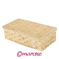Pudełko z pokrywką bambus w kolorze słomianym.Wymiary: 24 cm x 12 cm x H6 cm.