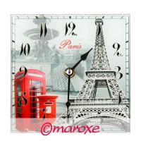 Zegar szklany stojący z motywami Paryża i Londynu ( Decoupage ) D15 cm.