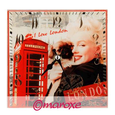 Ozdobny zegar szklany z Marylin Monroe ( Decoupage ) D15 cm.