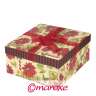 pudełko z kartonu na prezenty z motywem kwiatów i czerwoną wstążką